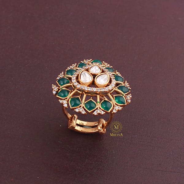 Kanika Emerald Green Polki Designer Ring