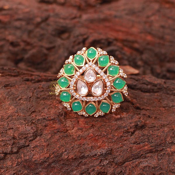 Kanika Mint Green Polki Designer Ring