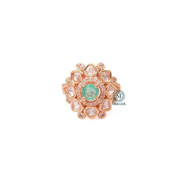 Ishika Mint Green Polki Designer Ring