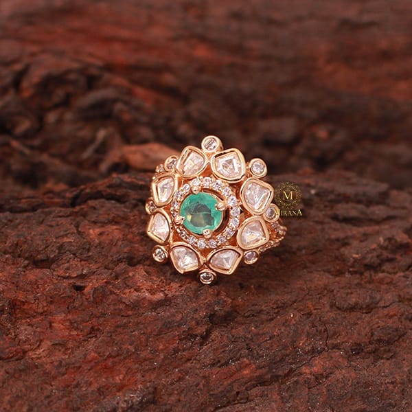 Ishika Mint Green Polki Designer Ring