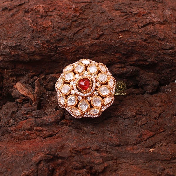 Jivika Ruby Polki Designer Ring