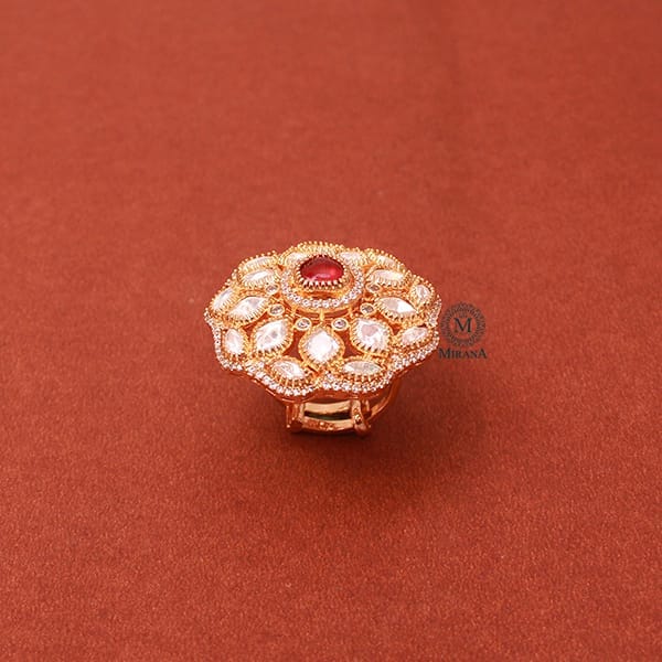 Jivika Ruby Polki Designer Ring