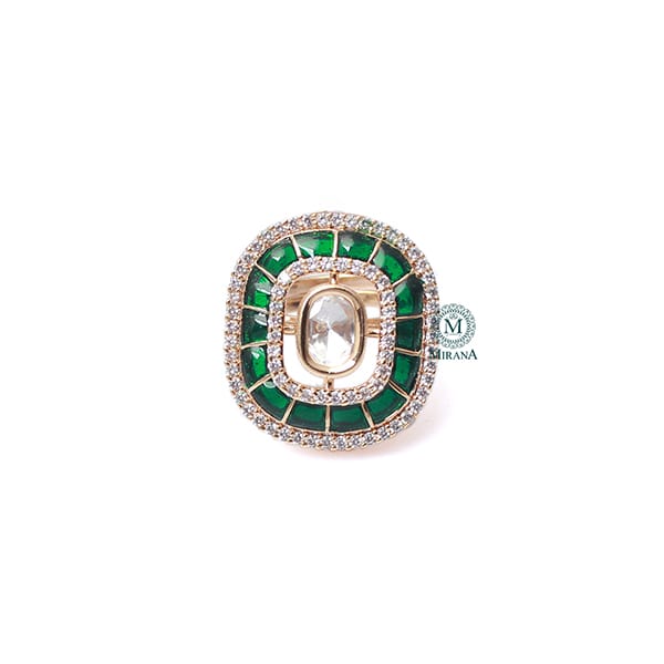 Sia Emerald Green Polki Designer Ring