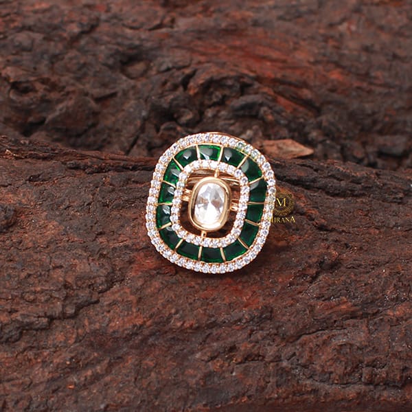 Sia Emerald Green Polki Designer Ring