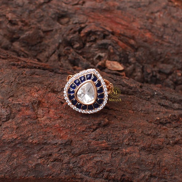 Shivani Sapphire Blue Polki Designer Ring