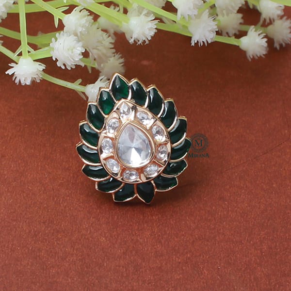 Ekta Emerald Green Polki Designer Ring