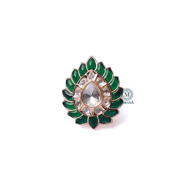 Ekta Emerald Green Polki Designer Ring