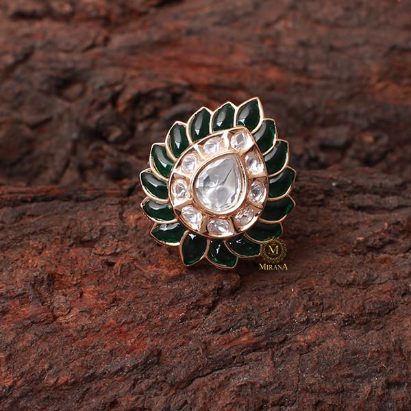 Ekta Emerald Green Polki Designer Ring