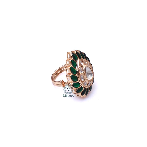 Ekta Emerald Green Polki Designer Ring