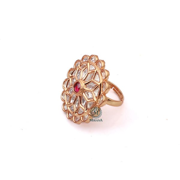 Madhvi Ruby Polki Designer Ring