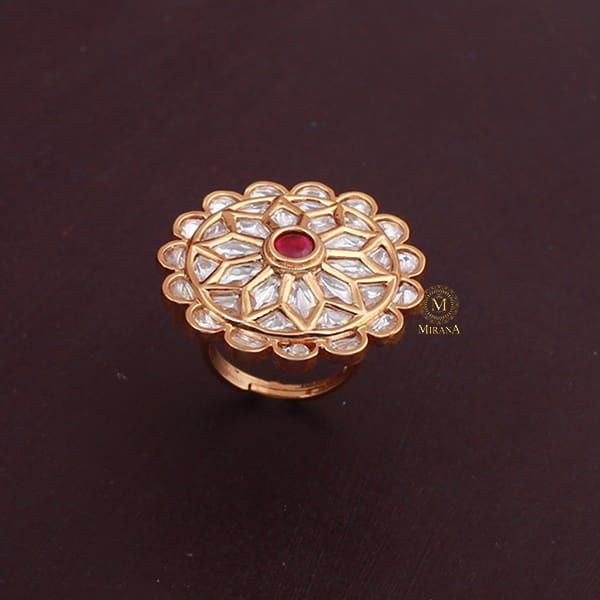 Madhvi Ruby Polki Designer Ring