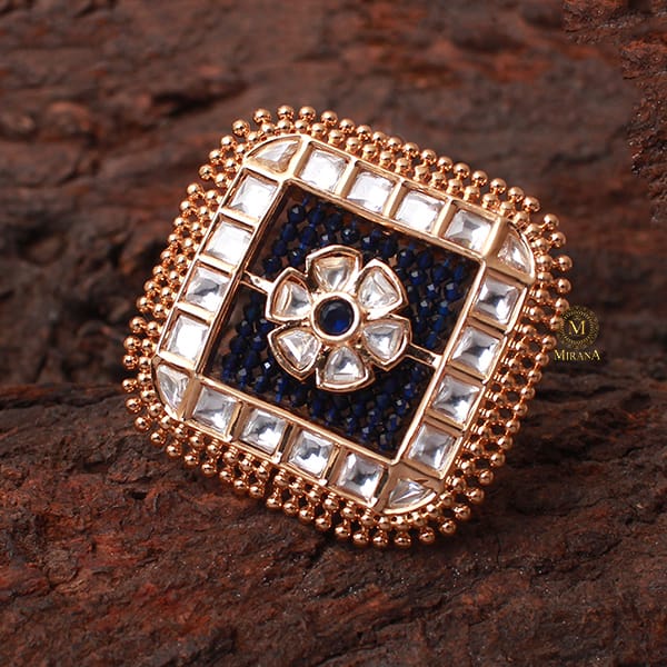 Aanshi Sapphire Blue Polki Designer Ring