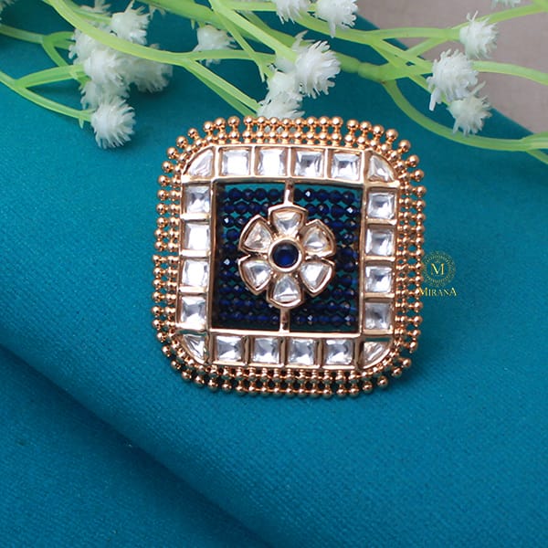 Aanshi Sapphire Blue Polki Designer Ring