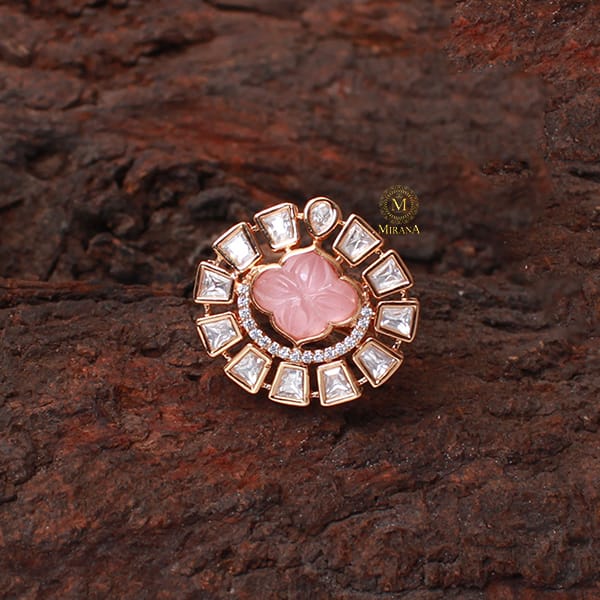 Anushree Pastel Pink Polki Designer Ring