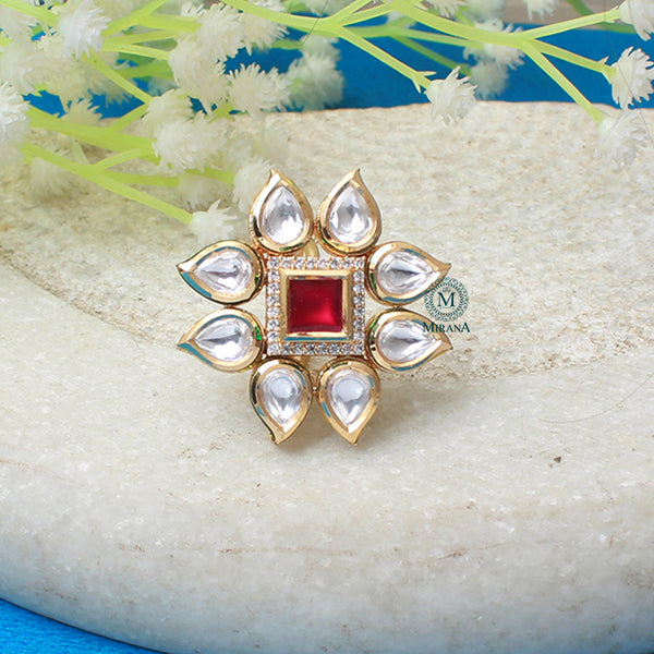 Tanisha Ruby Polki Designer Ring