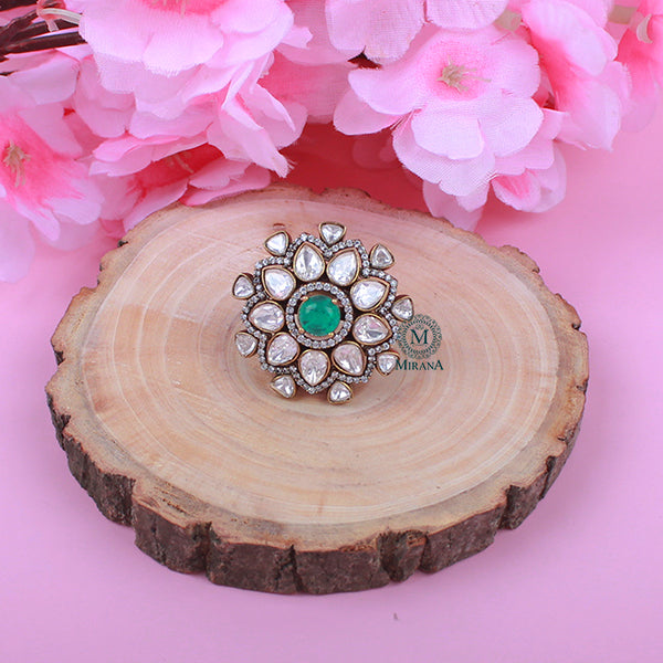 Ruhi Spring Green Polki Designer Ring