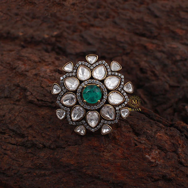 Ruhi Spring Green Polki Designer Ring