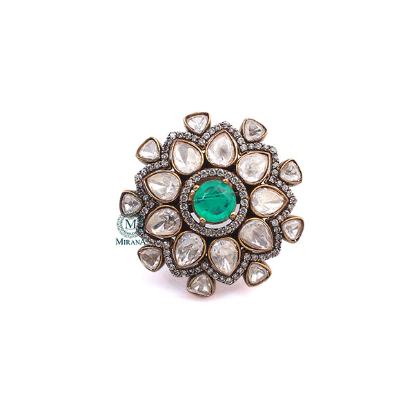 Ruhi Spring Green Polki Designer Ring