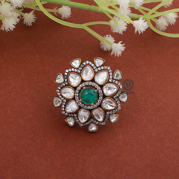 Ruhi Spring Green Polki Designer Ring