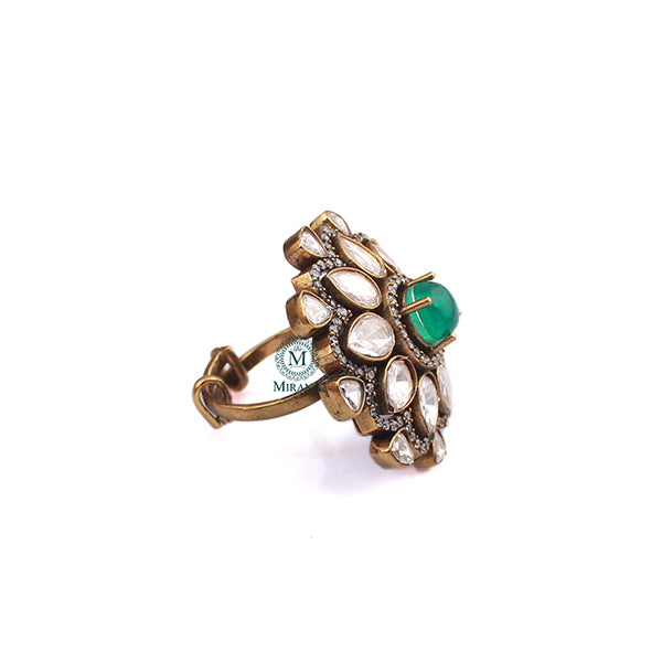 Ruhi Spring Green Polki Designer Ring