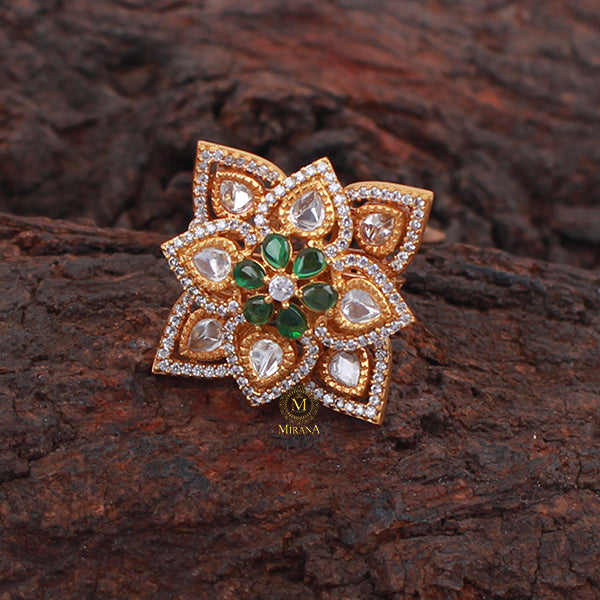 Gungun Emerald Green Polki Designer Ring
