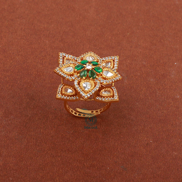 Gungun Emerald Green Polki Designer Ring
