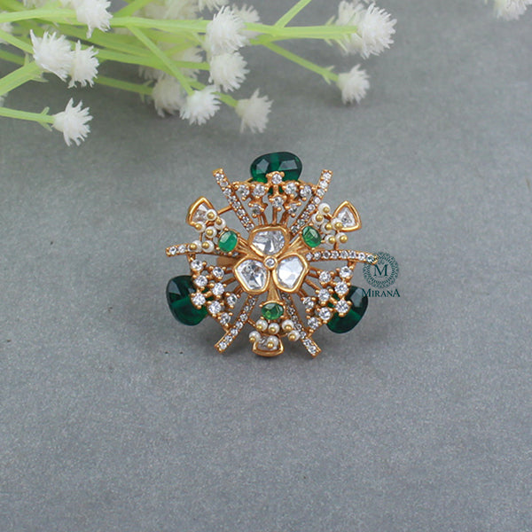 Gulaabo Emerald Green Polki Designer Ring