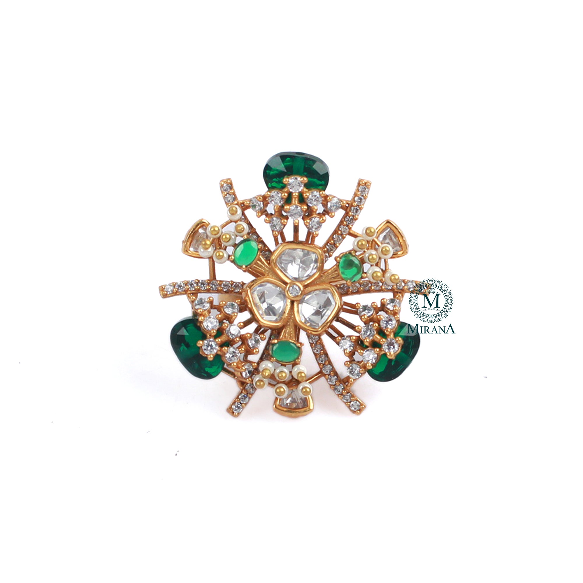 Gulaabo Emerald Green Polki Designer Ring