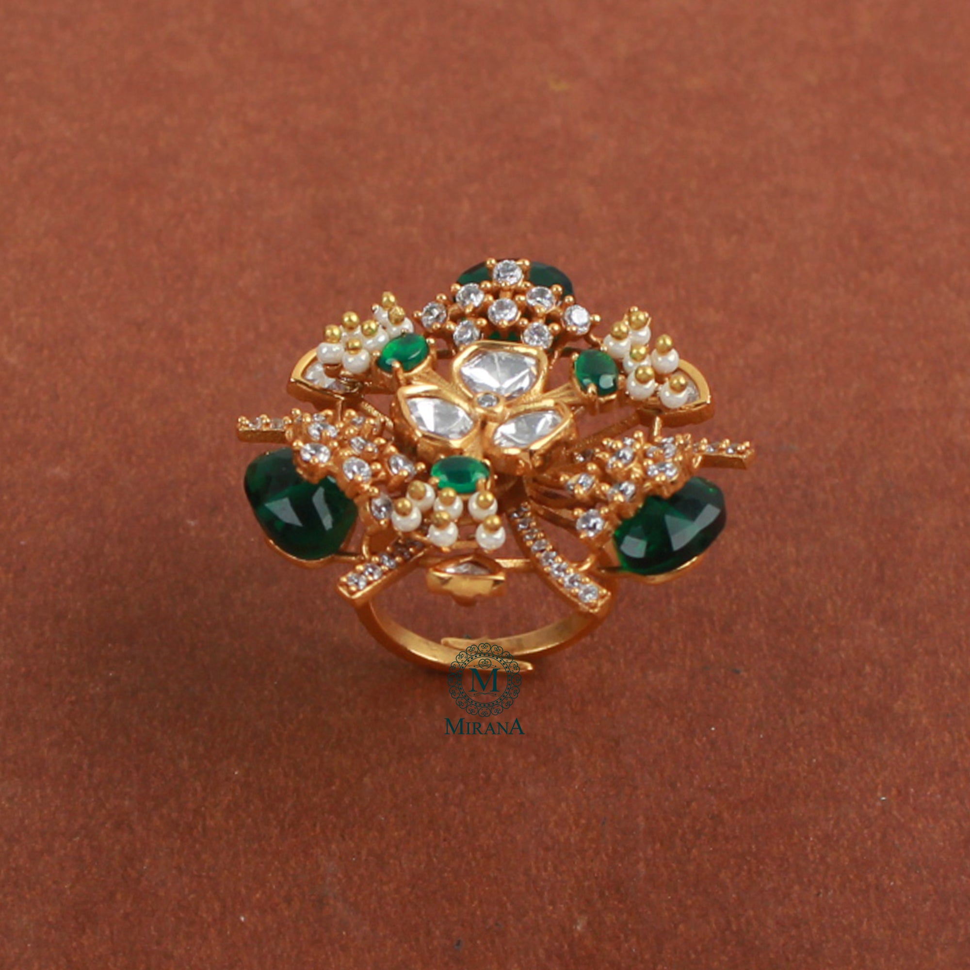 Gulaabo Emerald Green Polki Designer Ring