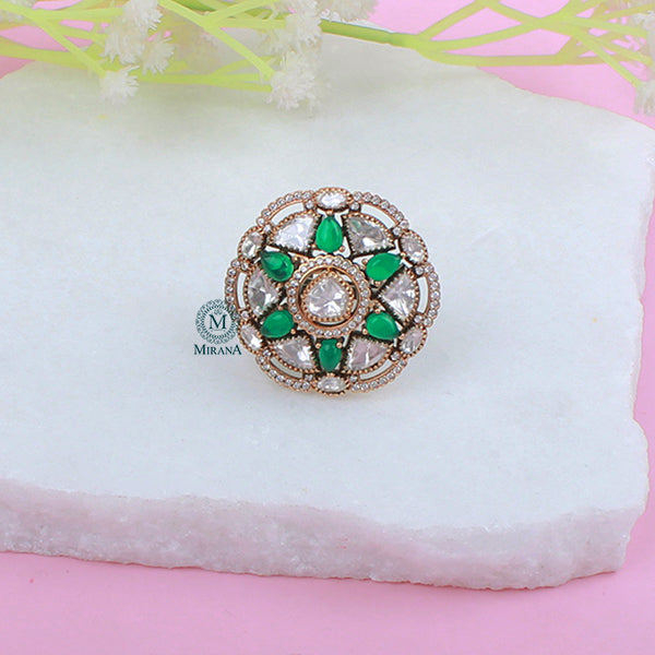 Yuvanshi Emerald Green Polki Designer Ring