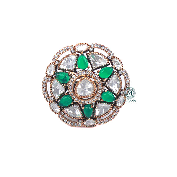 Yuvanshi Emerald Green Polki Designer Ring