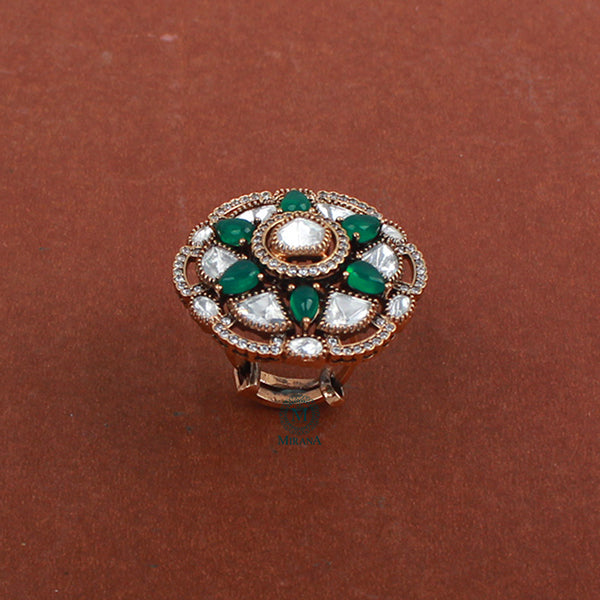 Yuvanshi Emerald Green Polki Designer Ring