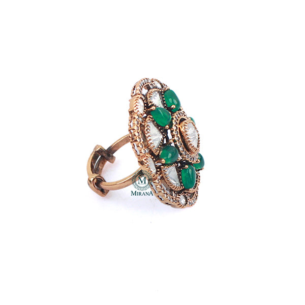 Yuvanshi Emerald Green Polki Designer Ring