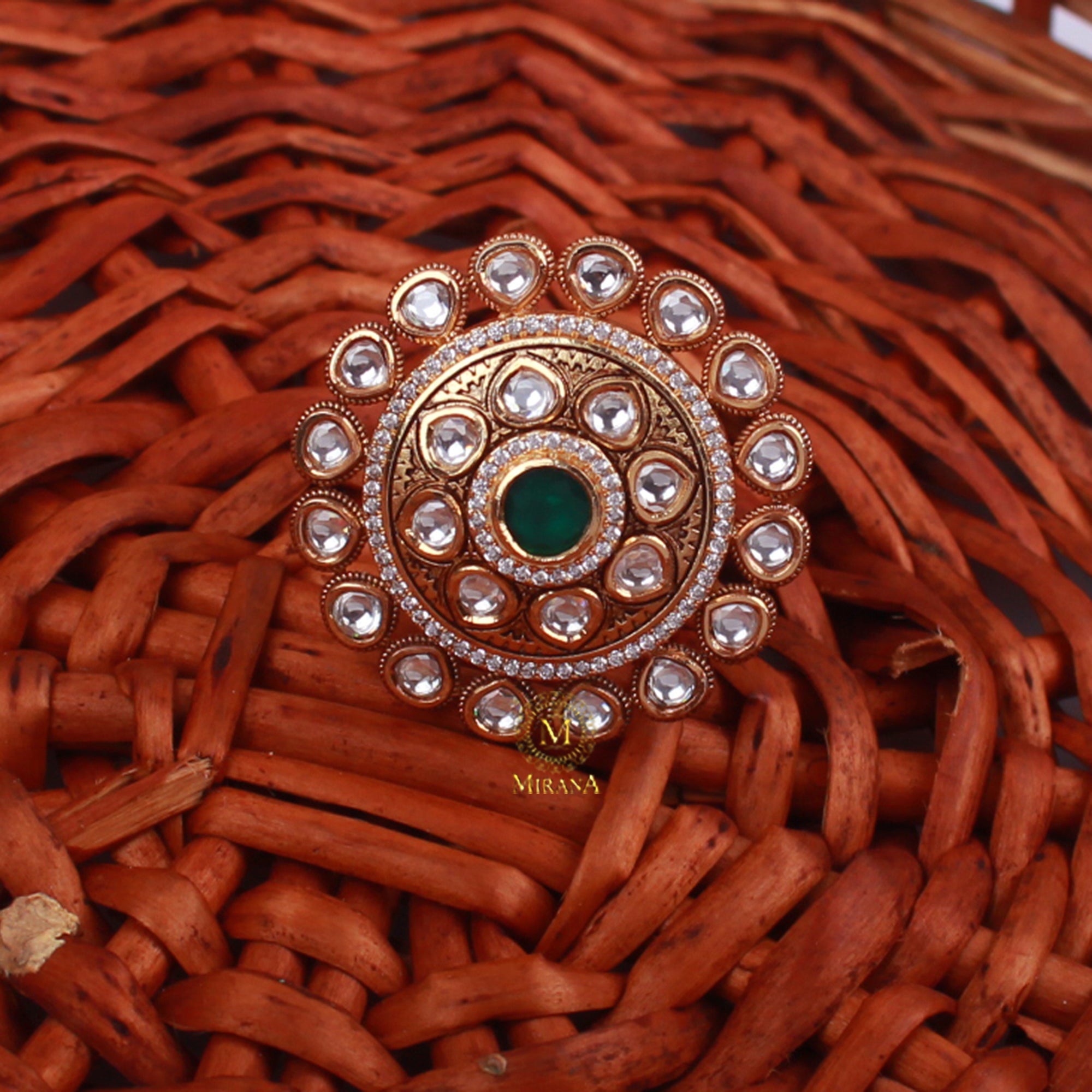Ishanya Emerald Green Polki Revolving Ring