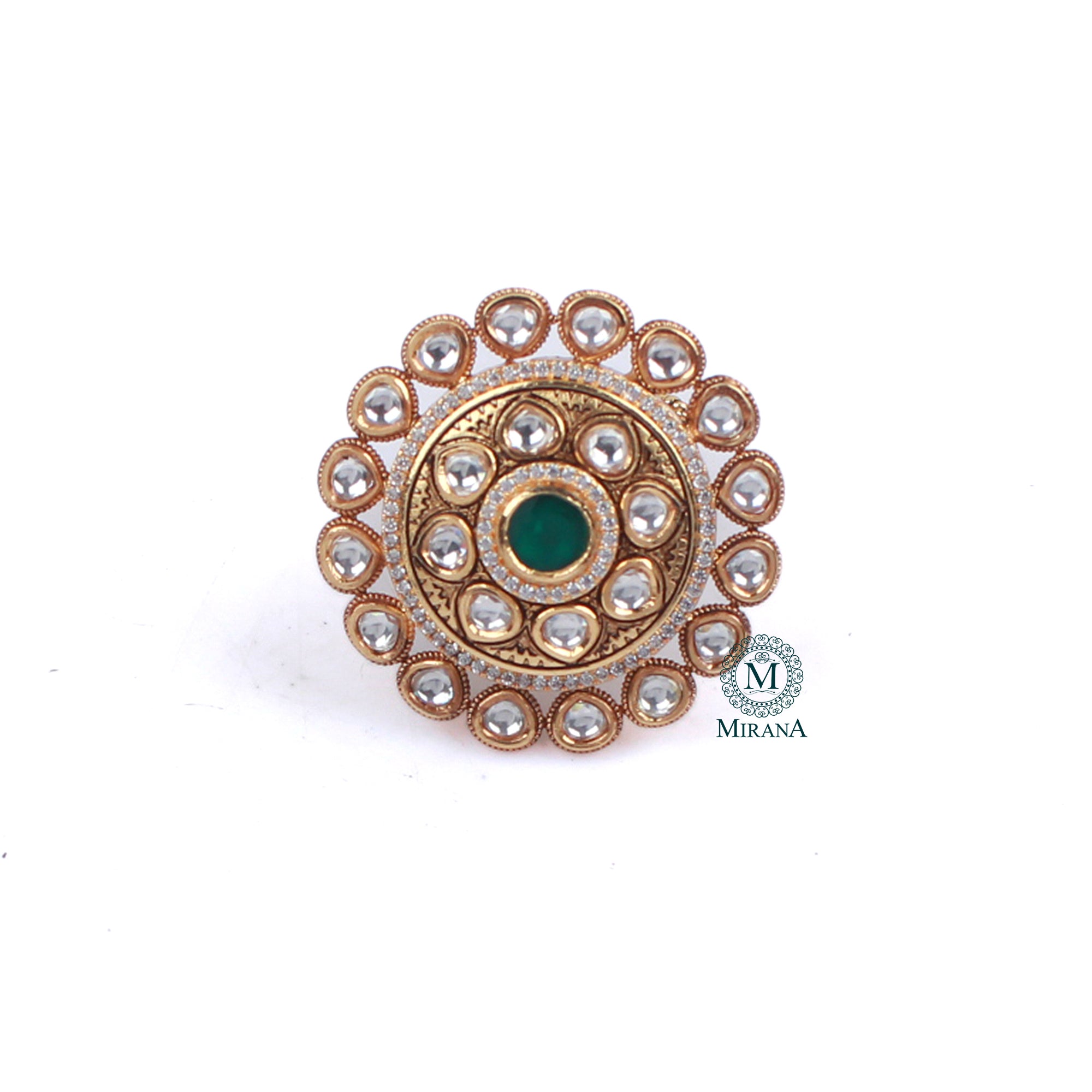 Ishanya Emerald Green Polki Revolving Ring