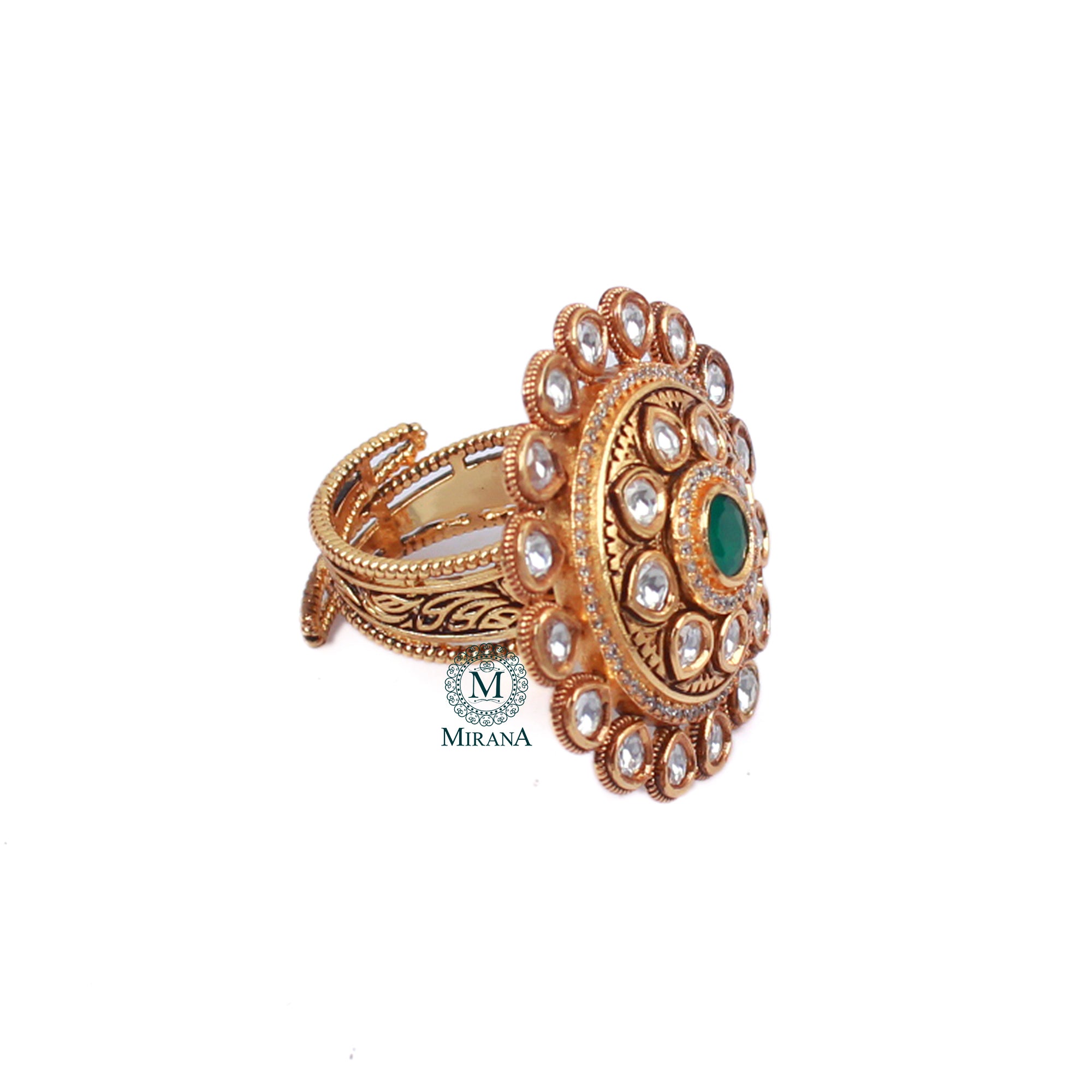 Ishanya Emerald Green Polki Revolving Ring
