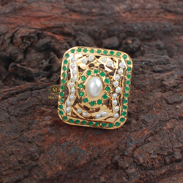 Pankhi Green Jadau Designer Ring