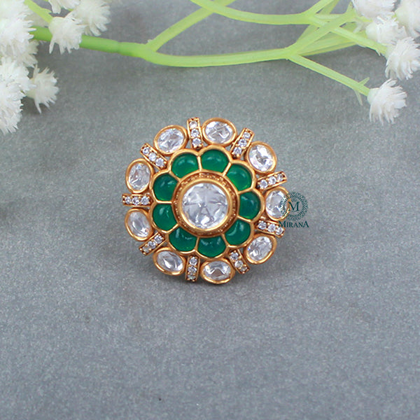 Bidaai Emerald Green Polki Designer Ring