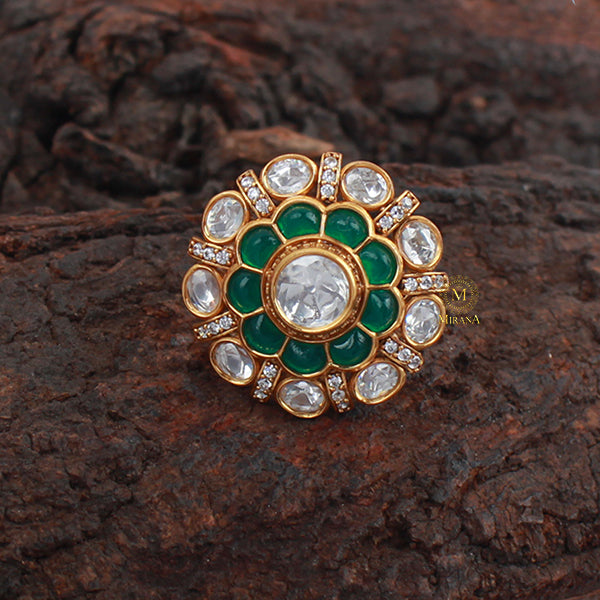 Bidaai Emerald Green Polki Designer Ring