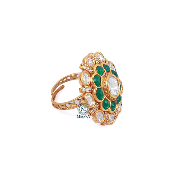 Bidaai Emerald Green Polki Designer Ring