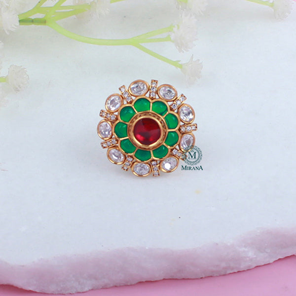 Bidaai Ruby Green Polki Designer Ring