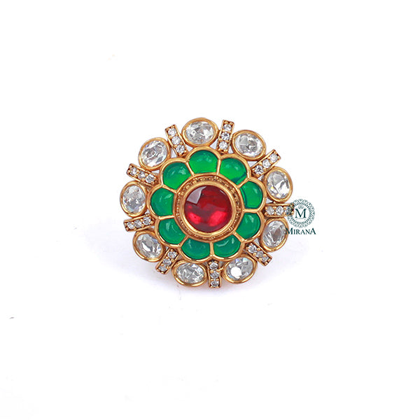 Bidaai Ruby Green Polki Designer Ring