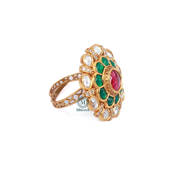 Bidaai Ruby Green Polki Designer Ring