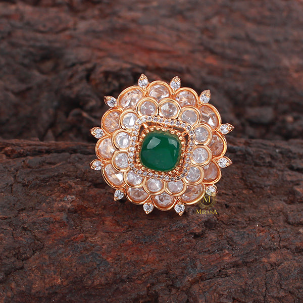 Neesha Emerald Green Polki Designer Ring