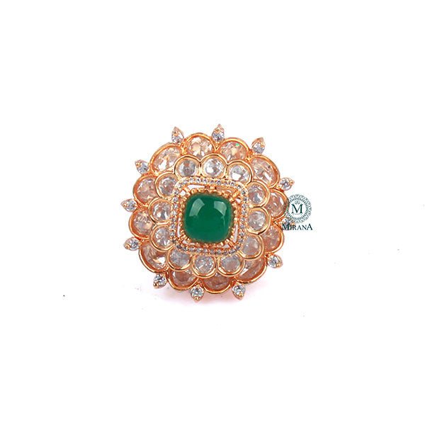 Neesha Emerald Green Polki Designer Ring