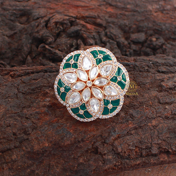 Taniya Emerald Green Polki Designer Ring