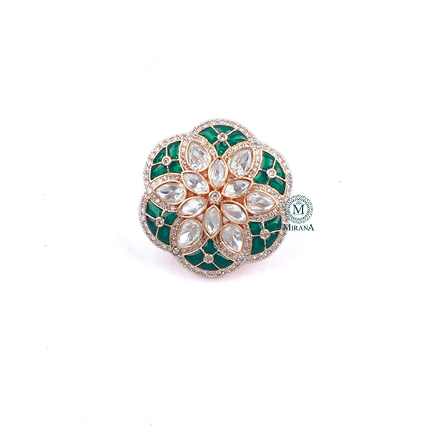 Taniya Emerald Green Polki Designer Ring