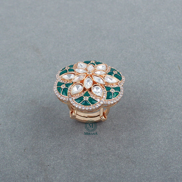 Taniya Emerald Green Polki Designer Ring