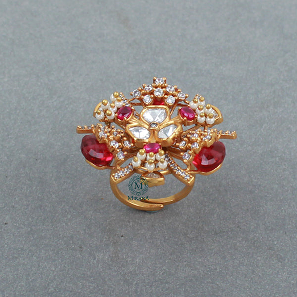 Gulaabo Ruby Polki Designer Ring