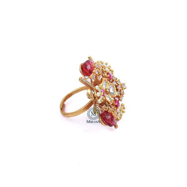 Gulaabo Ruby Polki Designer Ring